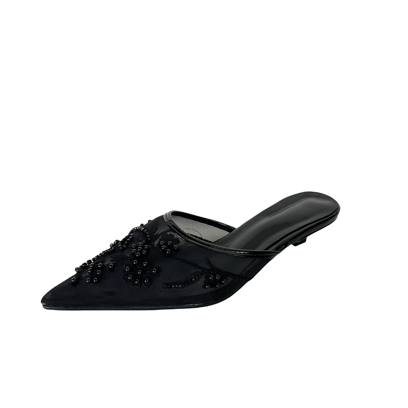 2026 New Embroidered Low Heel Slippers Half Slippers Closed Toe Slippers - Image 5