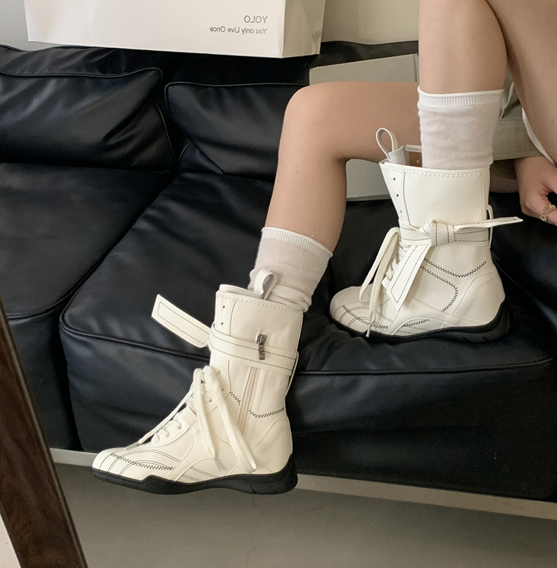 2026 New Autumn Retro Skirt Matching Martin Boots Women British Style Height Increasing PU Leather Belt Short Boots - Image 2