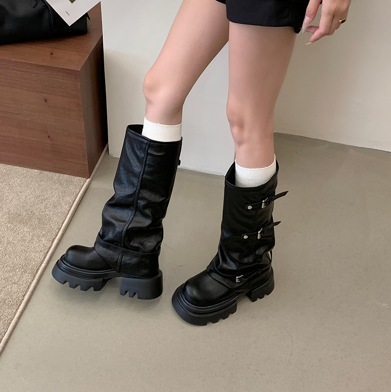 Maillard Chunky Sole Knight Boots for Women 2026 Autumn New Belt Buckle Heightening Hot Girl Trouser Boots - Image 2