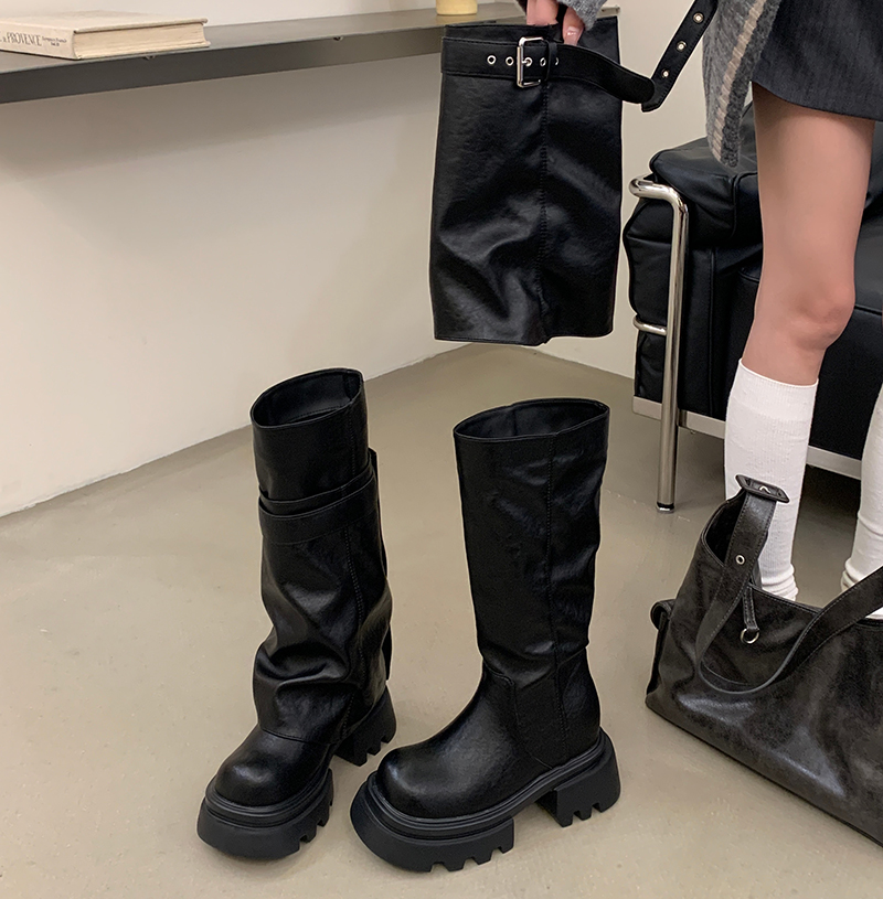 2026 New Style 12CM Height Increasing Casual Stacked Boots Women's Retro Chunky Heel Riding Boots - Image 3